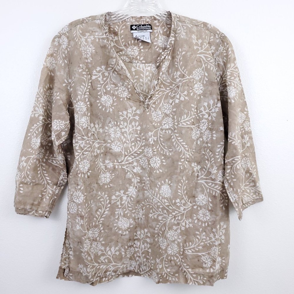 Columbia Floral Print V Neck Pullover 1/2 Slv Blouse L
